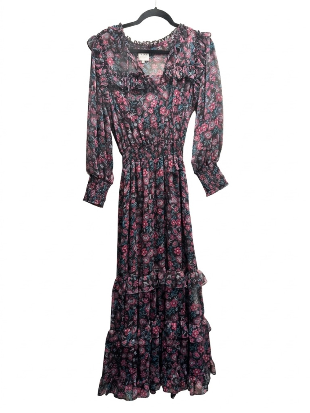 Misa‎ Los Angeles Virginie Maxi Dress Electric Ditsy Boho Party Sheer Feminine - Picture 3 of 15